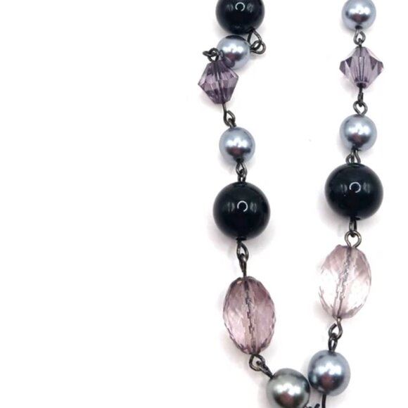 Black Metal Cross On Black Beaded Chain Necklace 20" - Picture 4 of 6